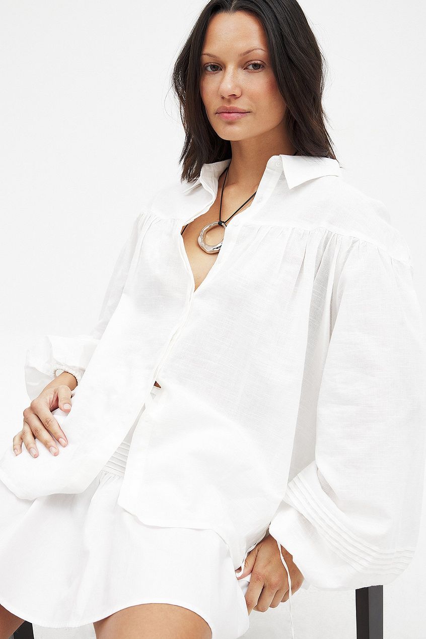 Na-kd Linen Blend Pleated Sleeve Detail Shirt