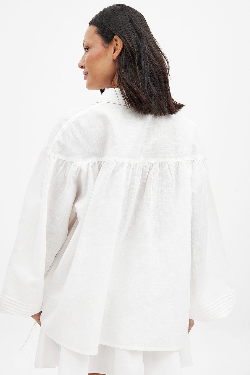 Na-kd Linen Blend Pleated Sleeve Detail Shirt