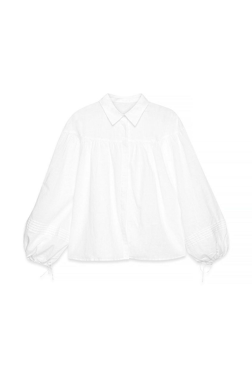 Na-kd Linen Blend Pleated Sleeve Detail Shirt