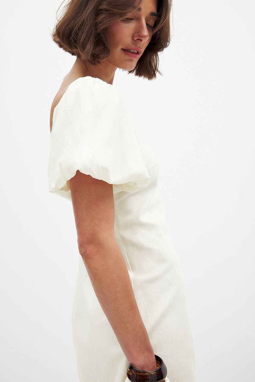 Na-kd Linen Blend Puff Shoulder Mini Dress
