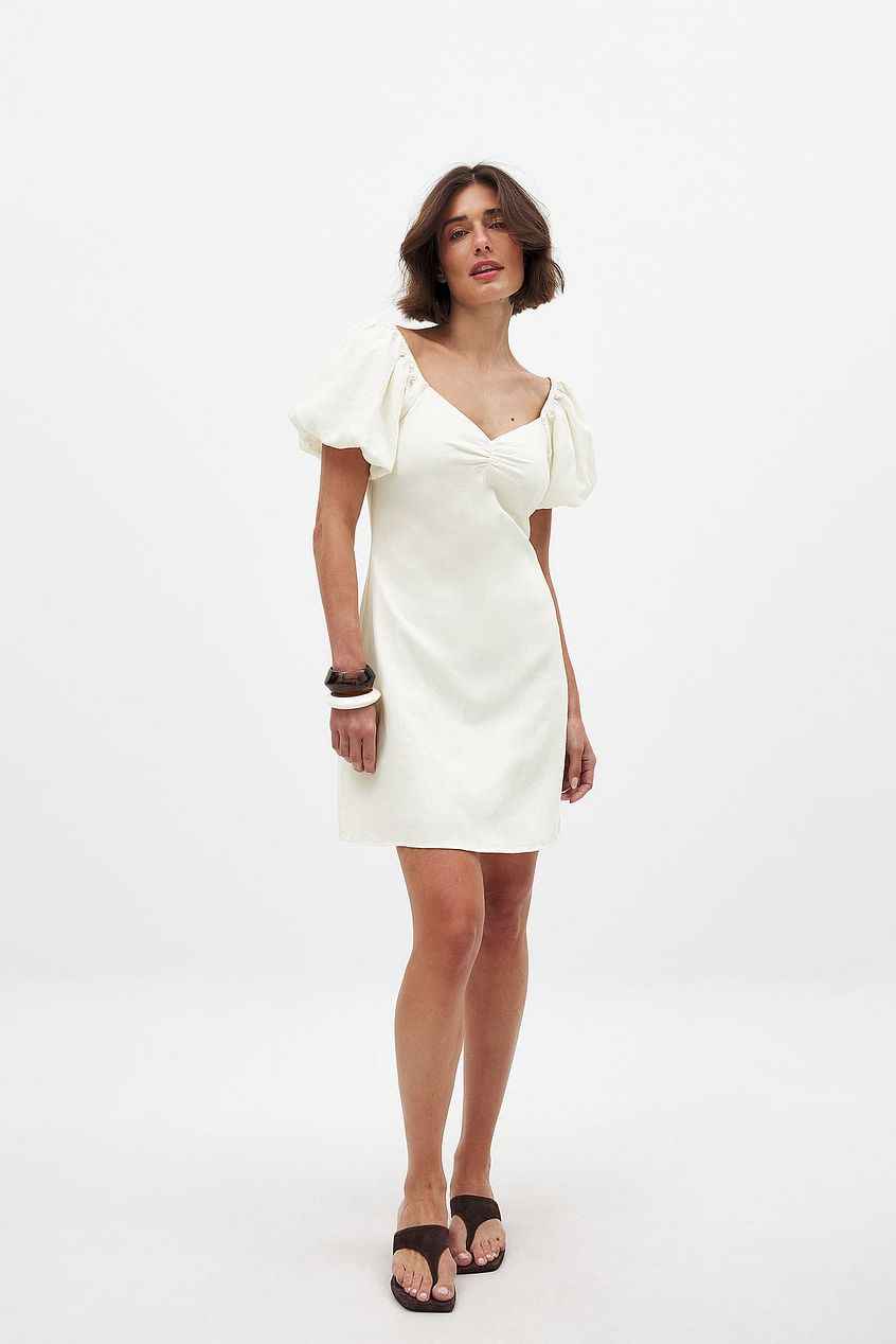 Na-kd Linen Blend Puff Shoulder Mini Dress