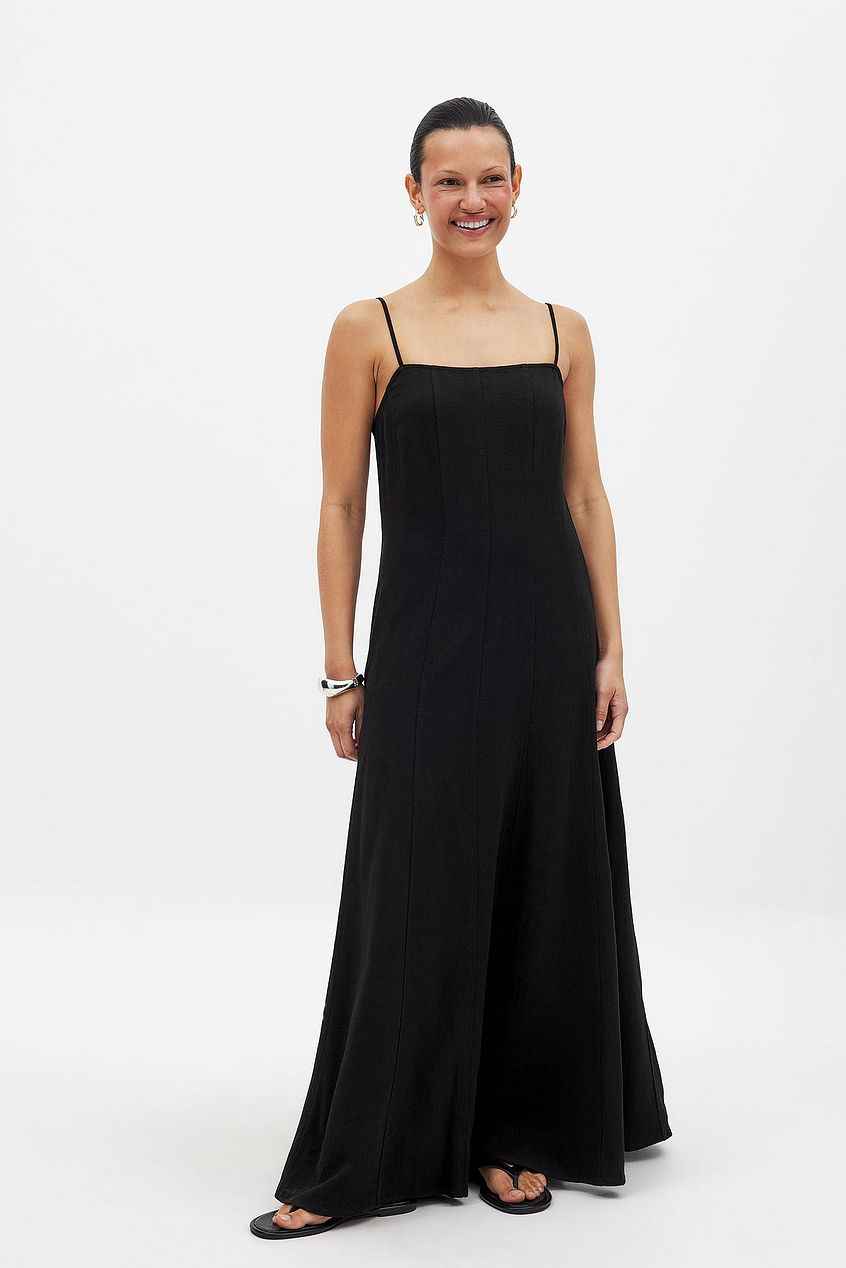 Na-kd Linen Blend Seam Detail Maxi Dress