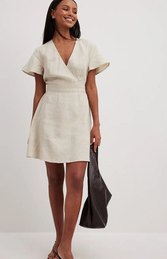 Linen Flowy Tie Back Mini Dress