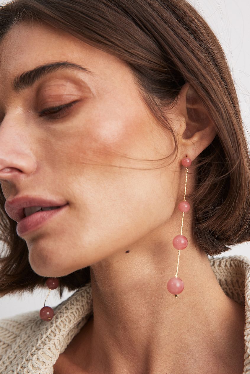 Long Colored Stone Bead Earrings