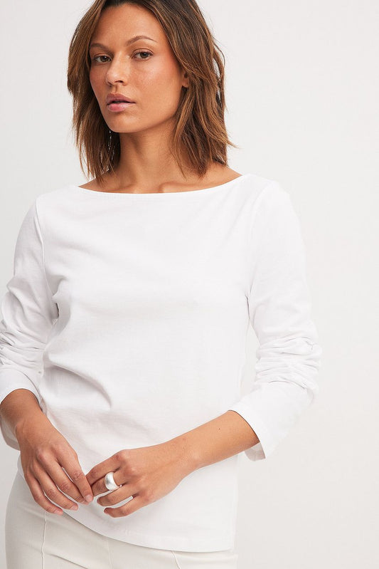 Long Sleeve Boat Neck Cotton Top