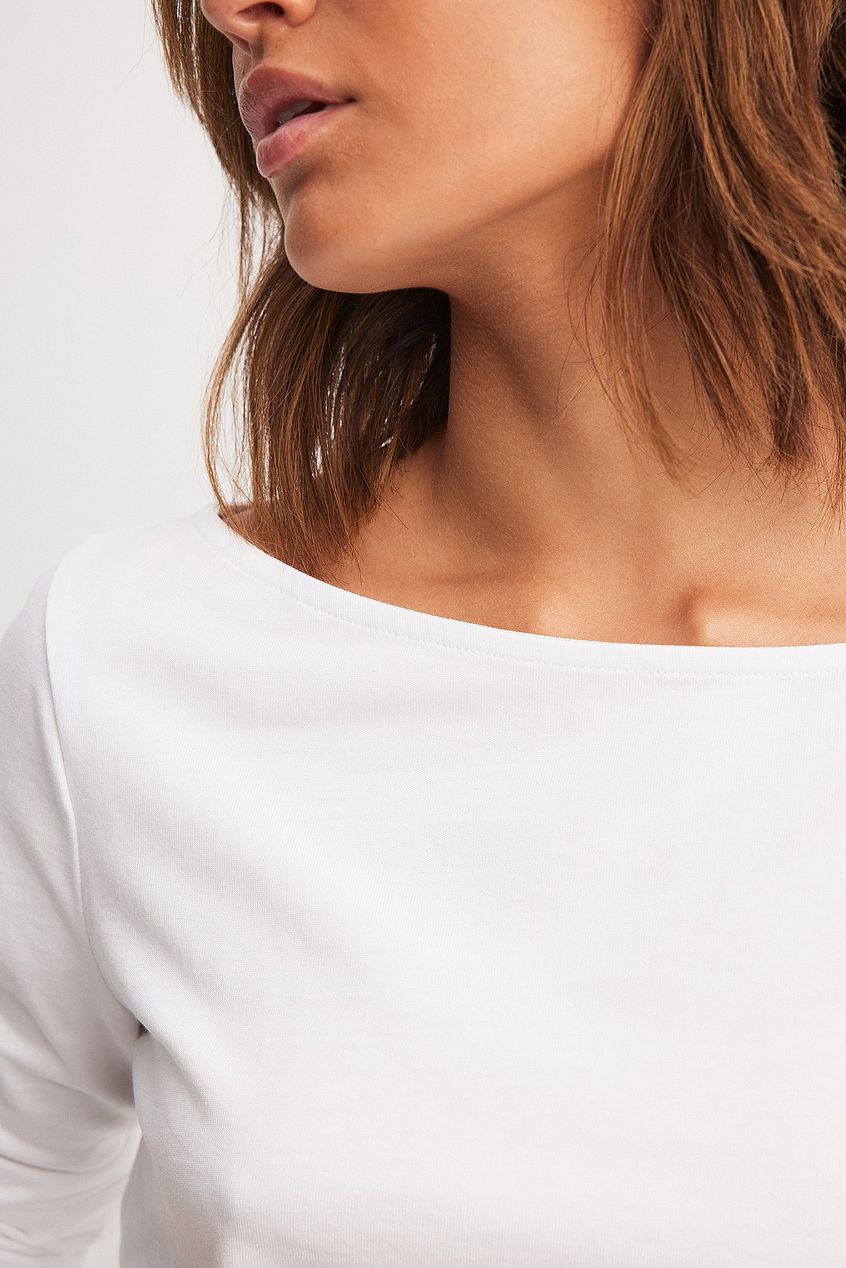 Long Sleeve Boat Neck Cotton Top
