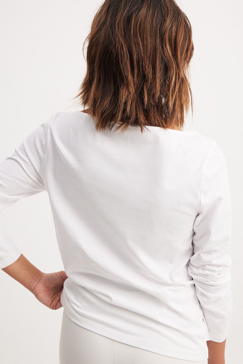 Long Sleeve Boat Neck Cotton Top