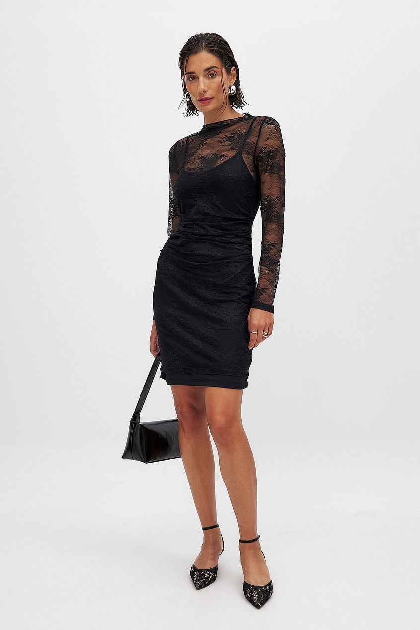 Na-kd Long Sleeve Lace Mini Dress