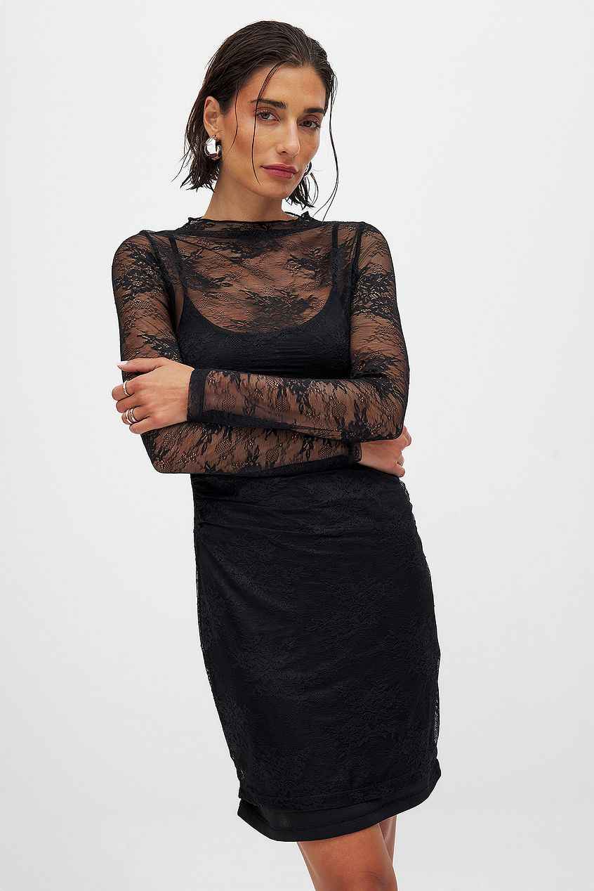 Na-kd Long Sleeve Lace Mini Dress
