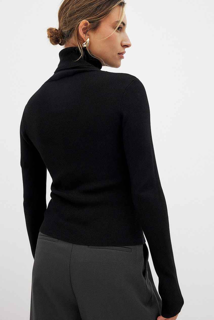 Long Sleeve Turtleneck Ribbed Knitted Top