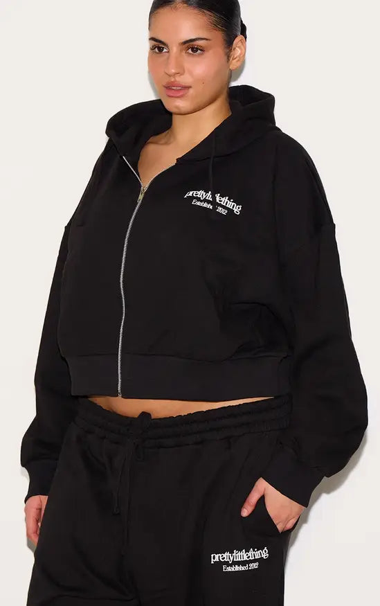 Plt - Plus Black Printed Premium Zip Front Hoodie
