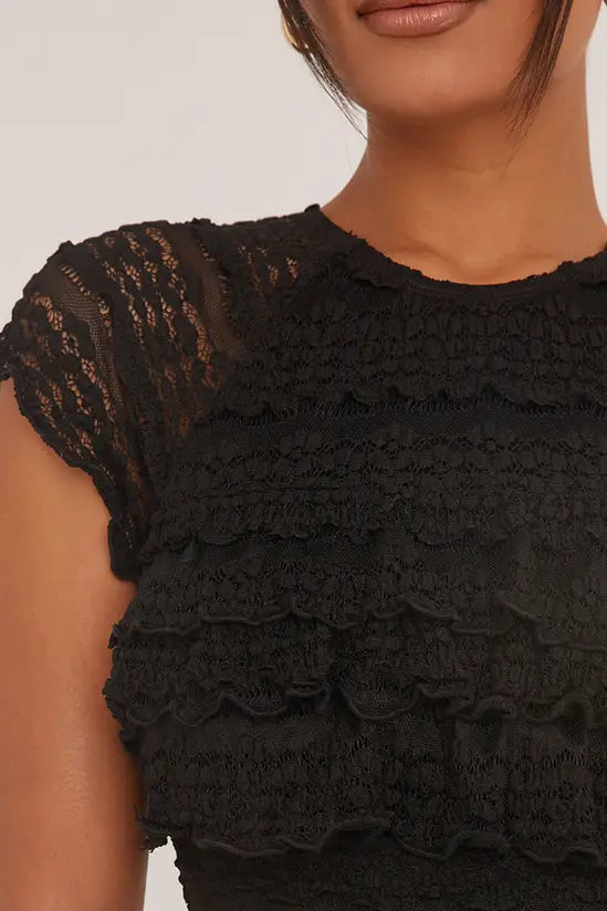 EGO Short Sleeve Crew Neck Frill Trim Textured T-shirt