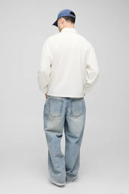 Boohoo - Oversized Boxy Long Sleeve Wash Polo