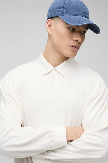 Boohoo - Oversized Boxy Long Sleeve Wash Polo