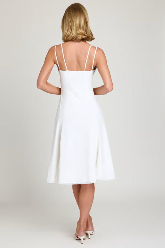 Ohpolly - Bow-Detail A-Line Midi Dress in White