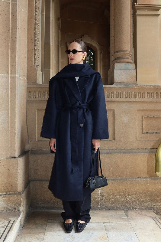 Wool Blend Scarf Detail Coat