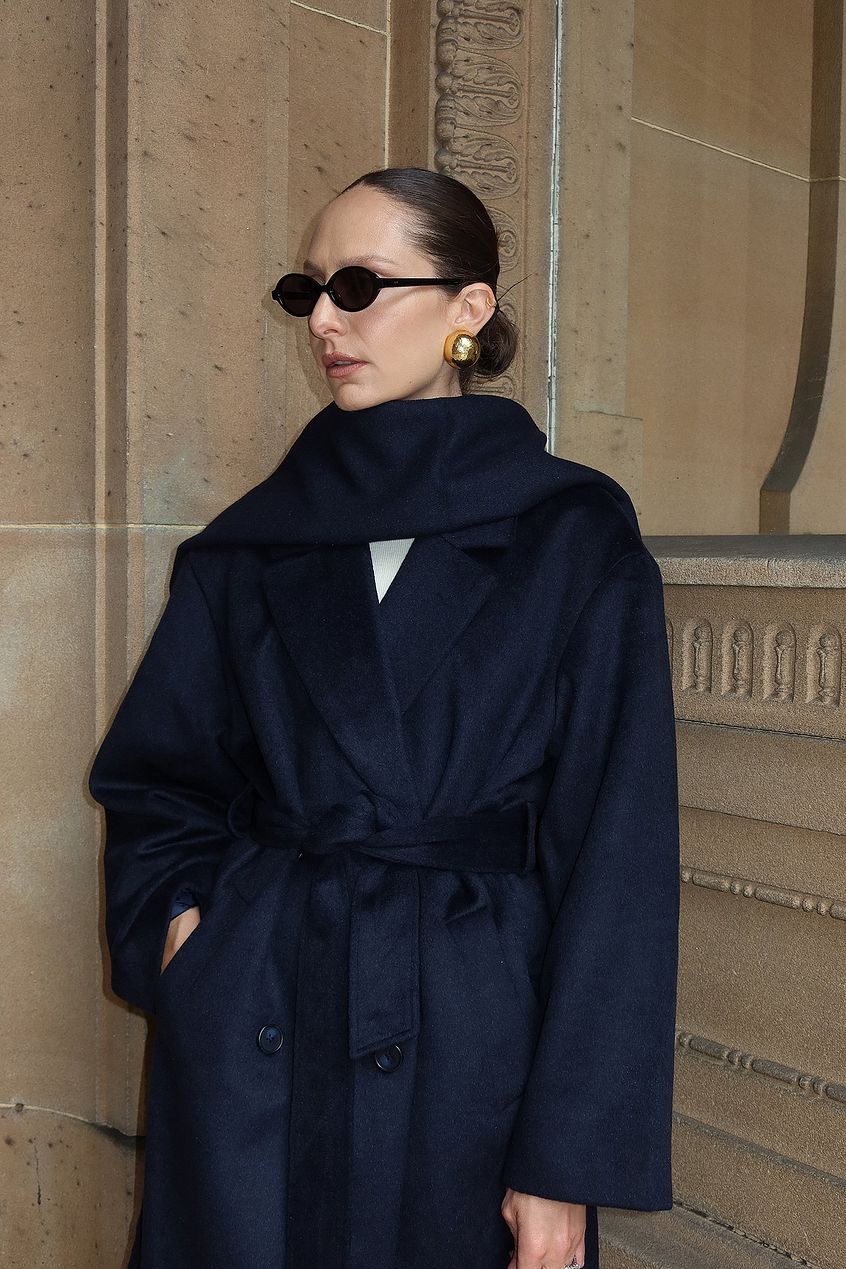 Wool Blend Scarf Detail Coat