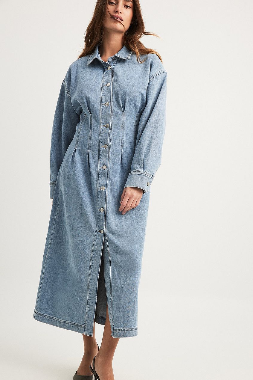 Marked Waist Denim Maxi Dress