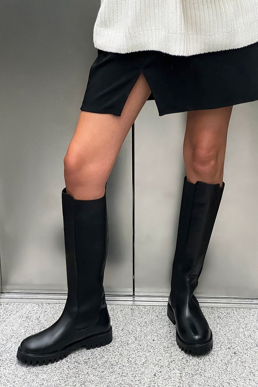 Knee High Leather Elastic Boots