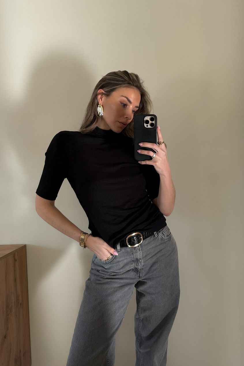 Na-kd Short Sleeve Rib Collar Top