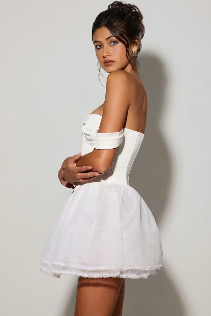 Ohpolly - Off-Shoulder Layered Corset Micro Mini Dress in White