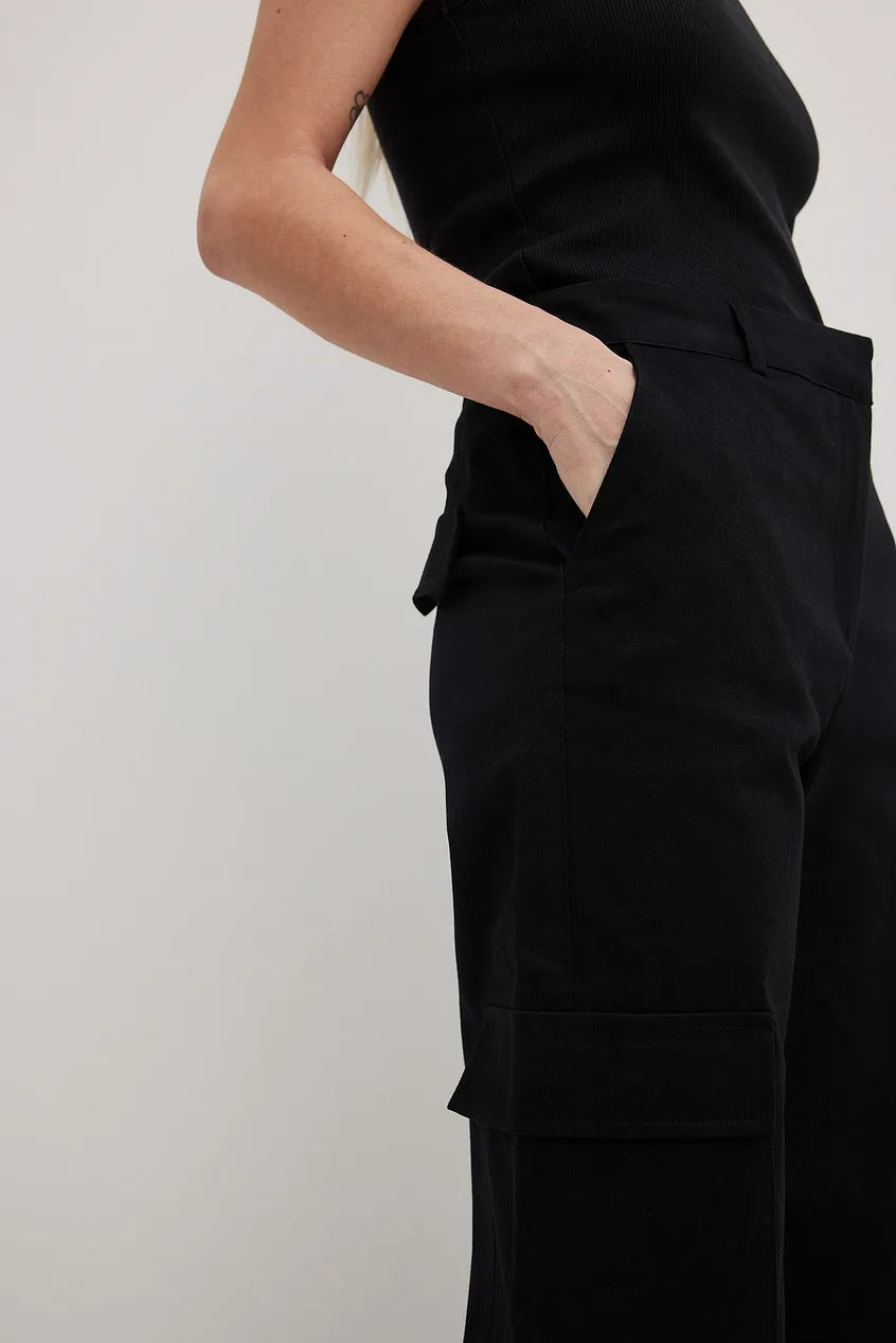 Mid Waist Cargo Pocket Pants