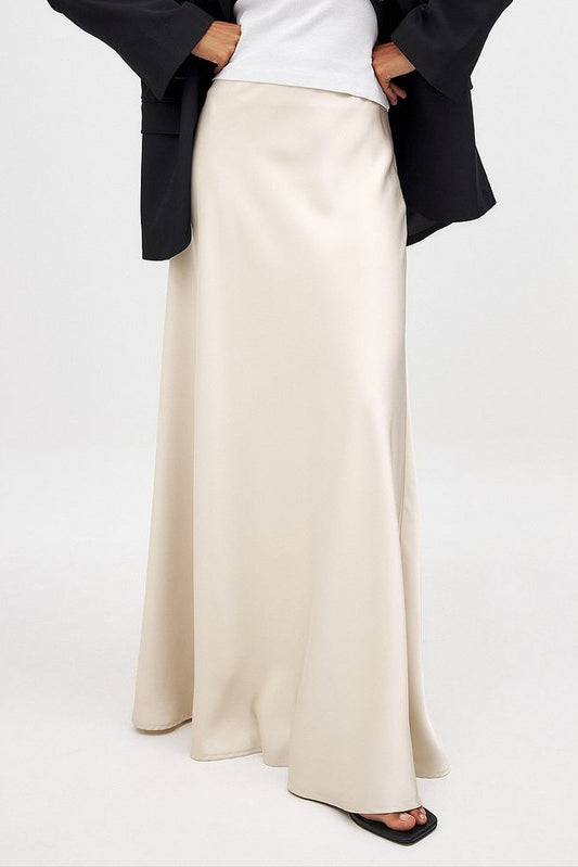 Mid Waist Maxi Satin Skirt
