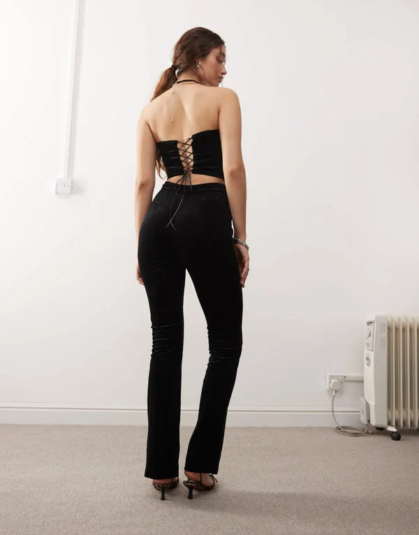 Miss Selfridge velvet tailored split front trouser in black