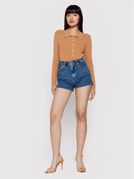 Raw Hem Slit Denim Shorts