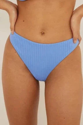 Ribbed Mid Waisted Bikini Panty Blue