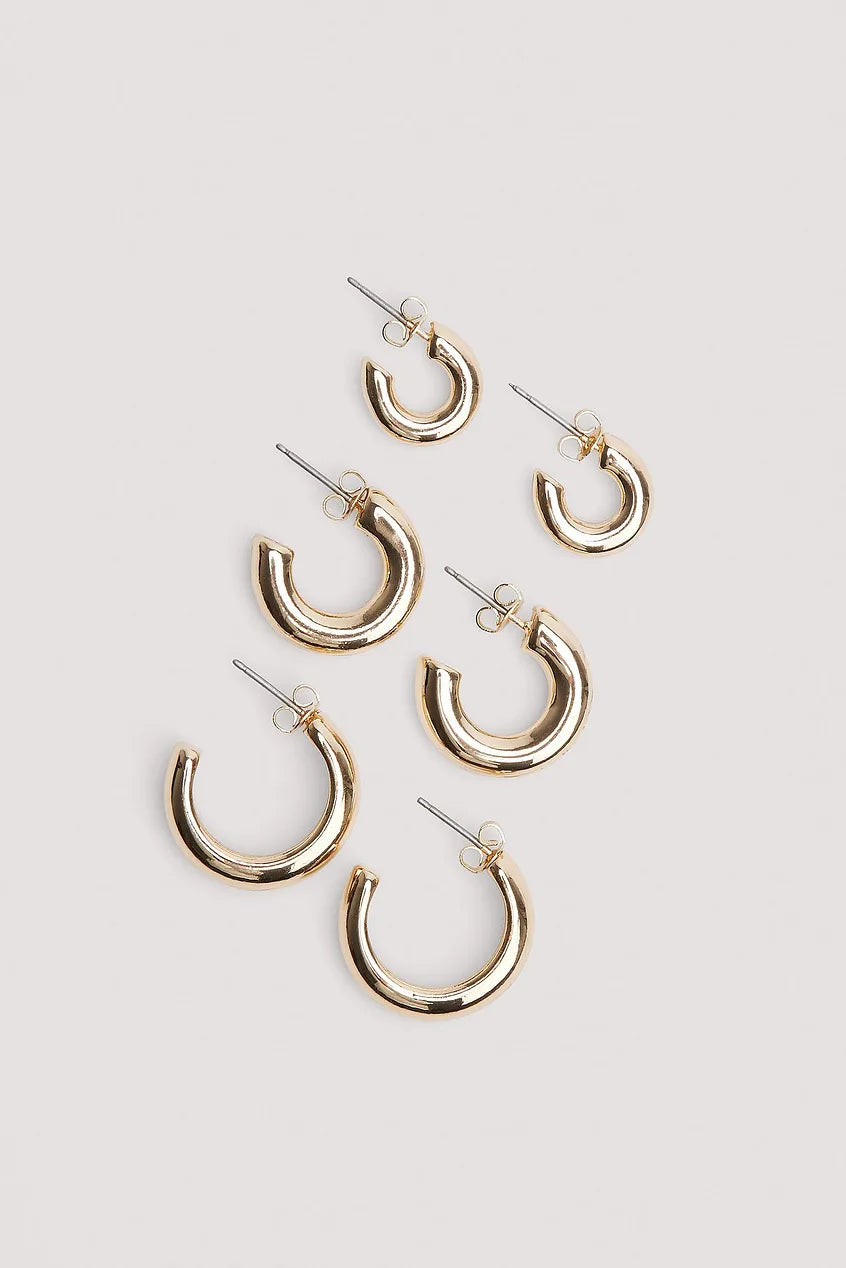 3-pack Chunky Hoop Earrings Gold