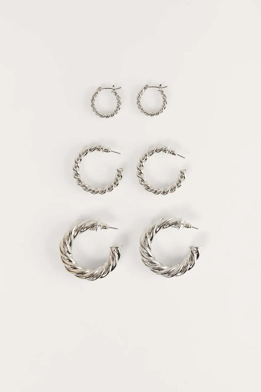 3-Pack Super Chubby Twisted Hoops Silver