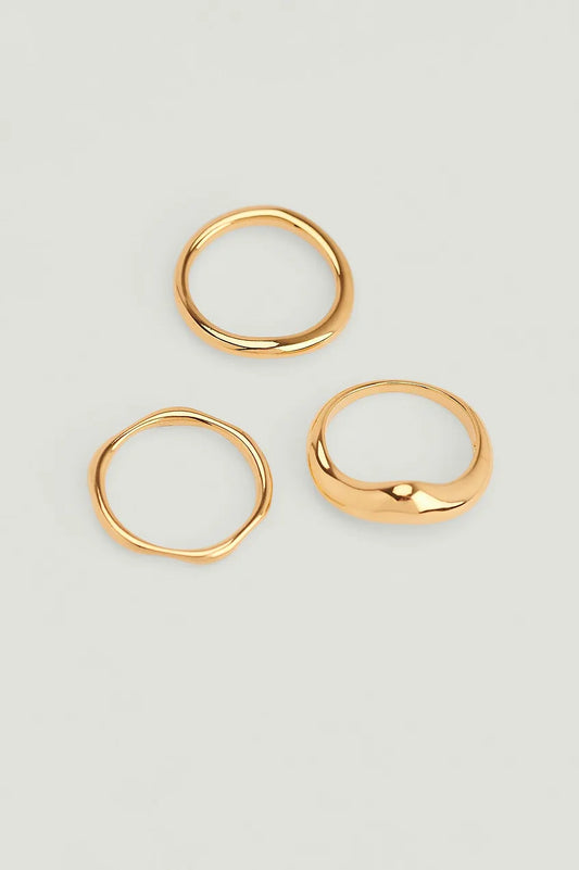 3-pack Gold Plated Wavy Rings