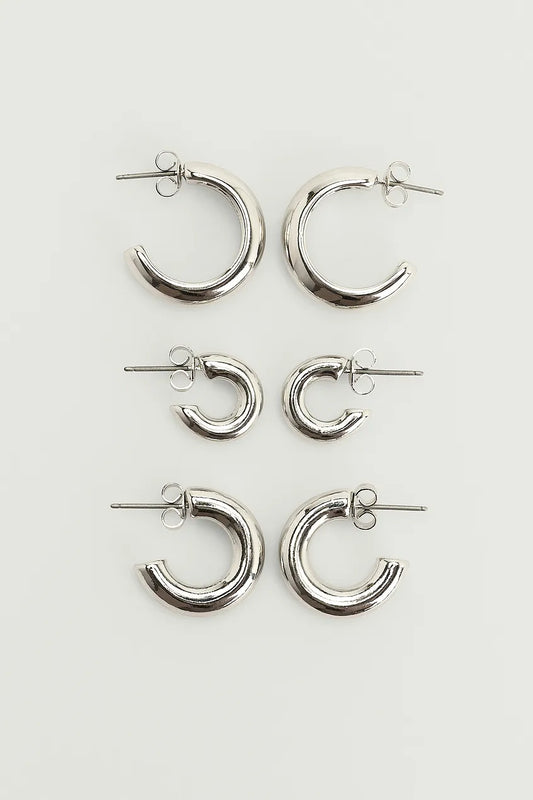 3-pack Chunky Hoop Earrings Silver