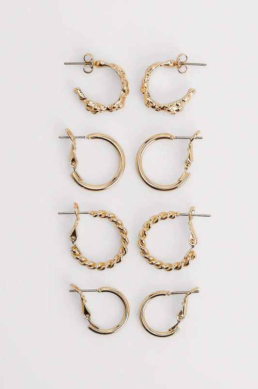 4-pack Thin Hoop Earrings Gold