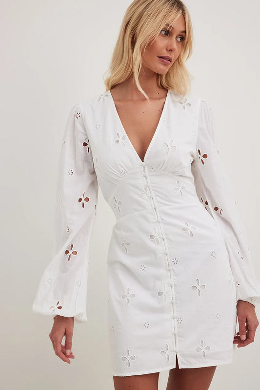Anglaise Balloon Sleeve Mini Dress
