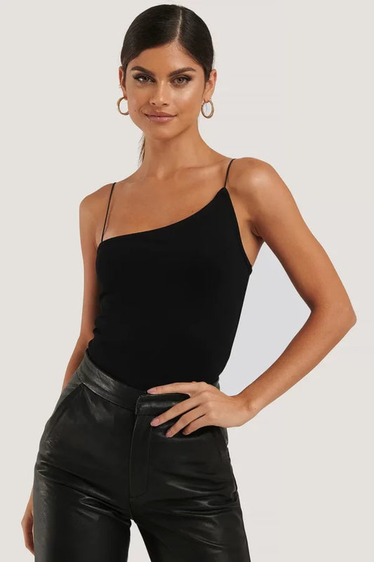 Asymmetric Spaghetti Strap Top Black