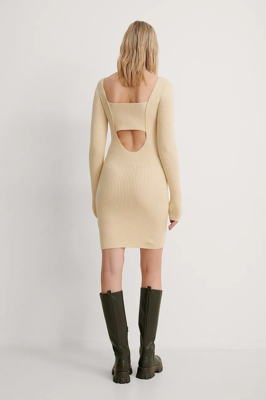 Back Detail Knitted Dress Beige