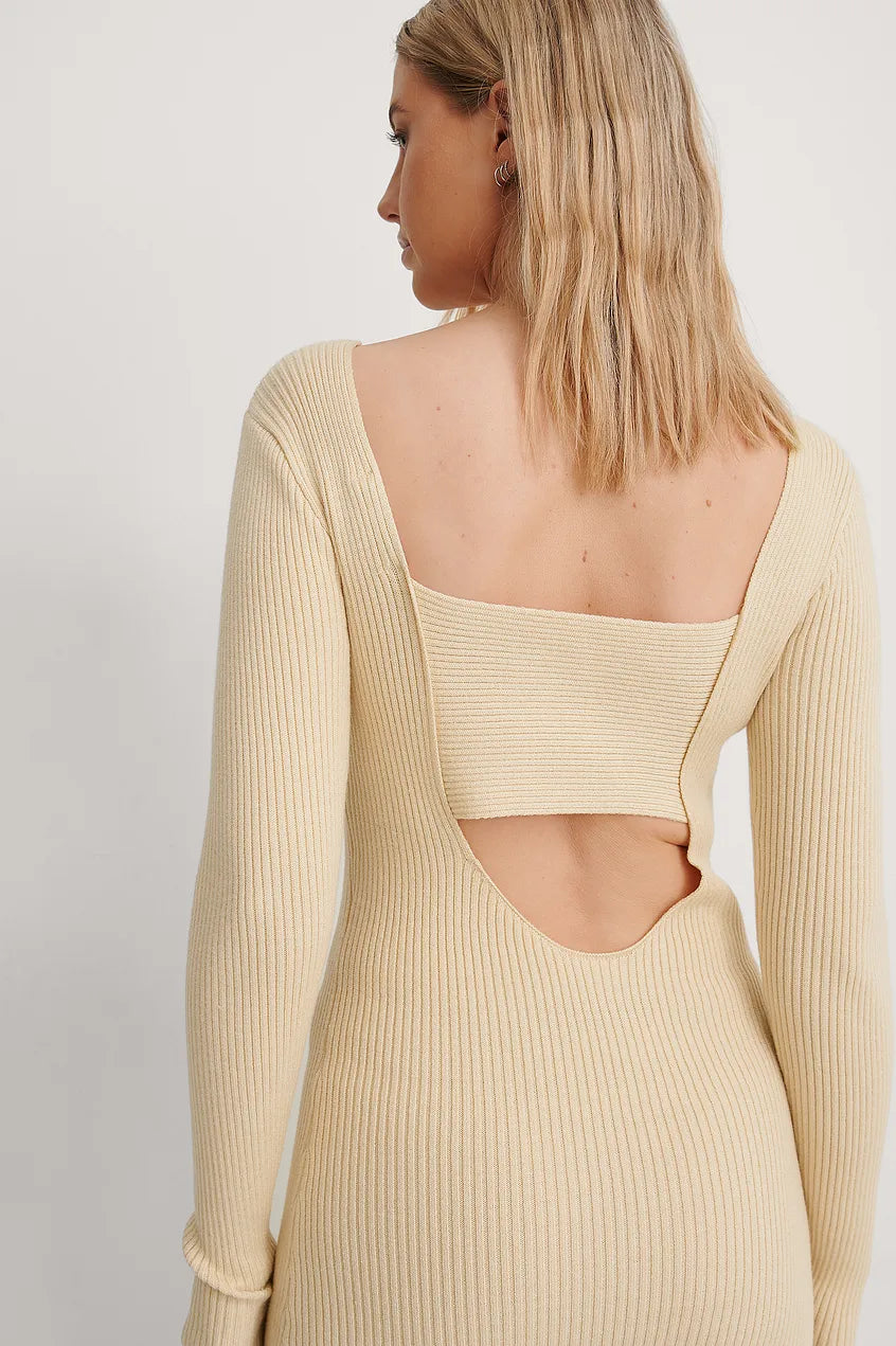 Back Detail Knitted Dress Beige