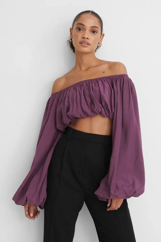 Balloon Long Sleeved Cropped Top Purple