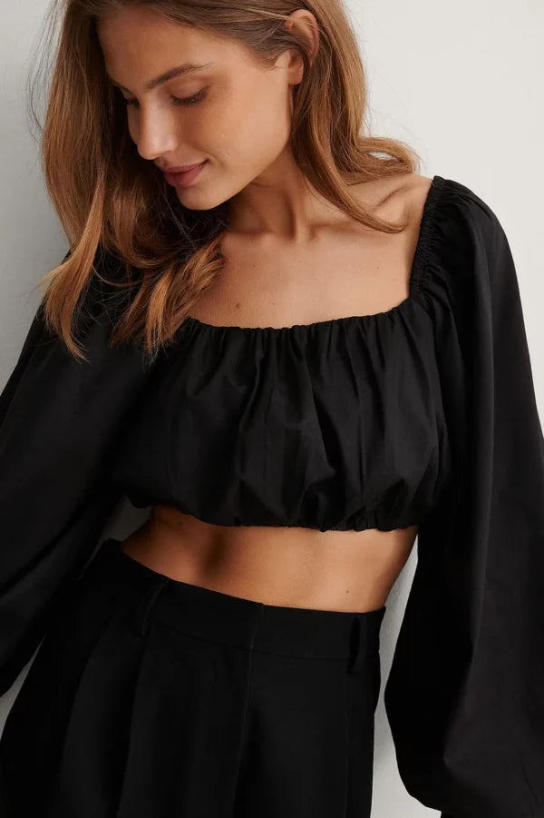 Balloon Sleeve Cropped Blouse