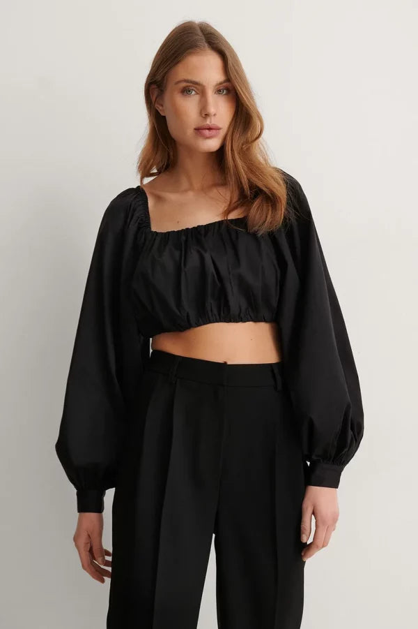 Balloon Sleeve Cropped Blouse