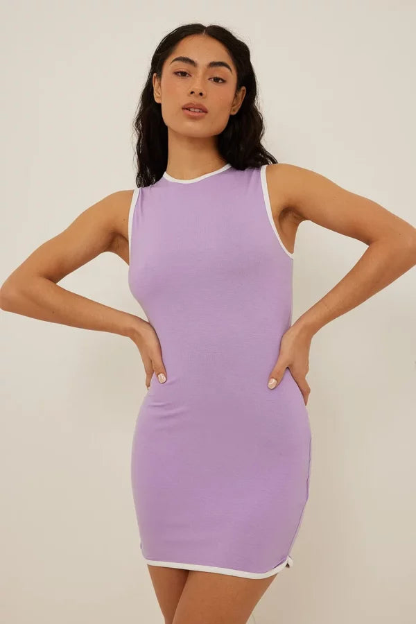 Binding Detail Mini Dress Purple