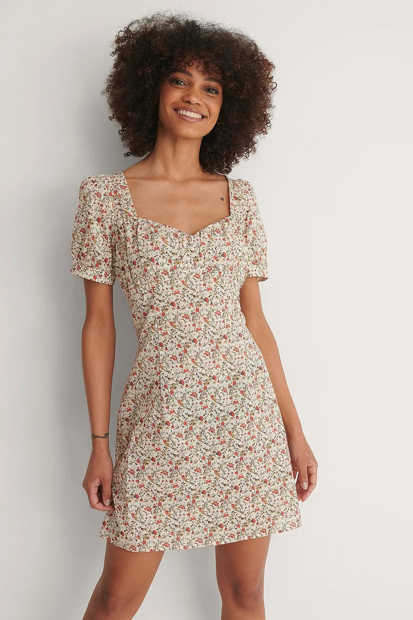 Bust Puff Sleeve Mini Dress Multicolor