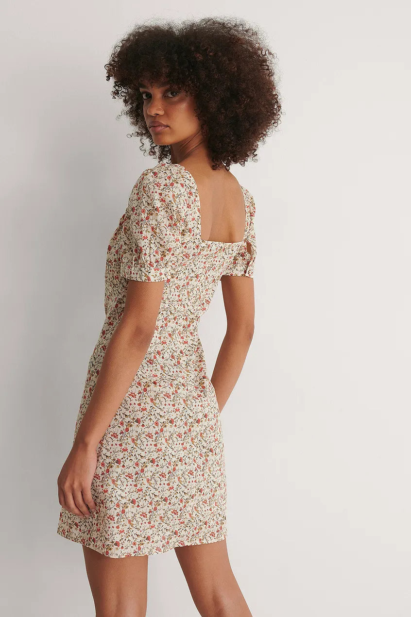 Bust Puff Sleeve Mini Dress Multicolor