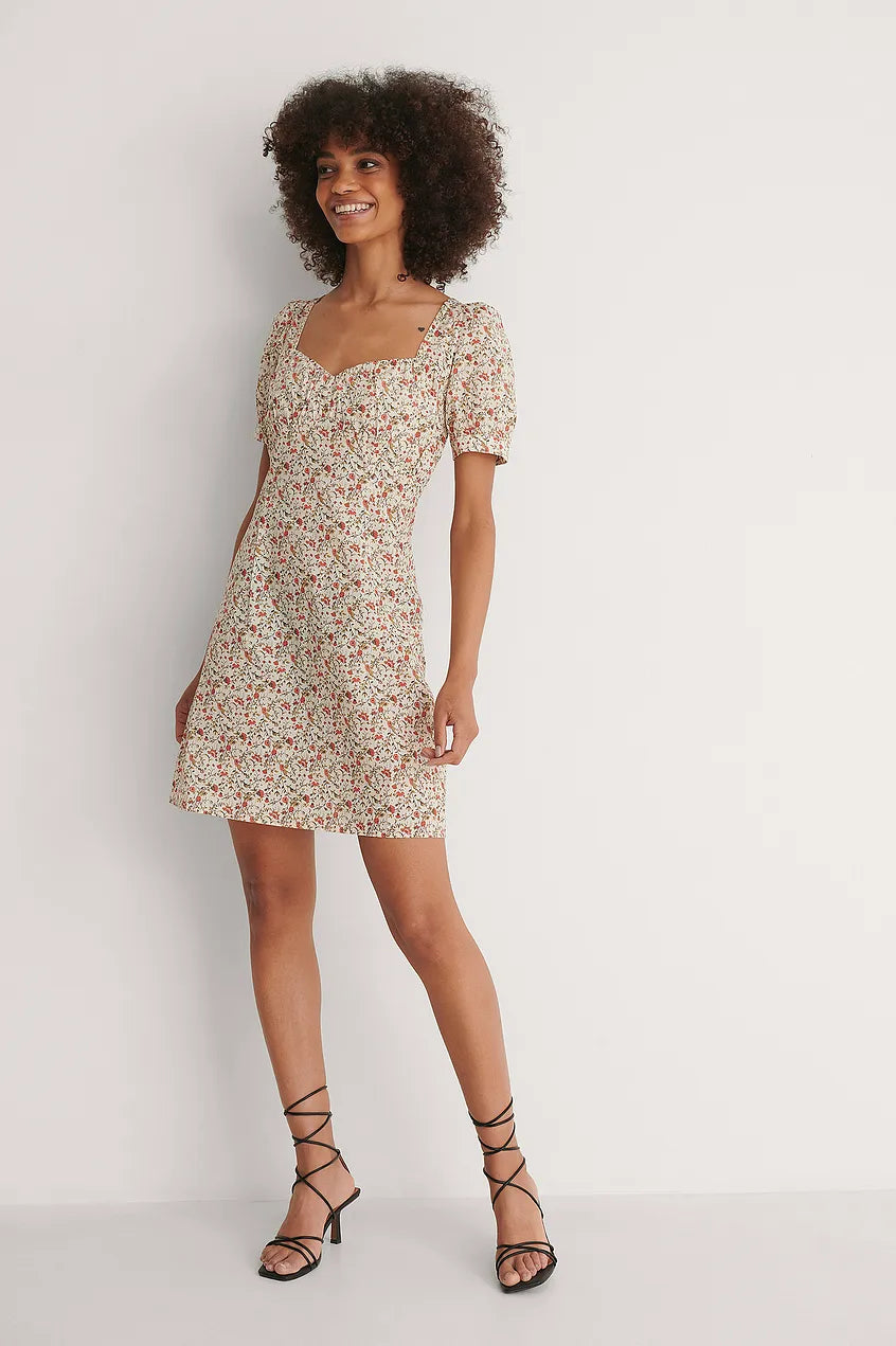 Bust Puff Sleeve Mini Dress Multicolor