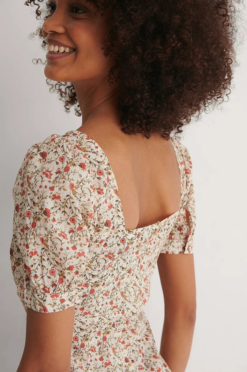 Bust Puff Sleeve Mini Dress Multicolor