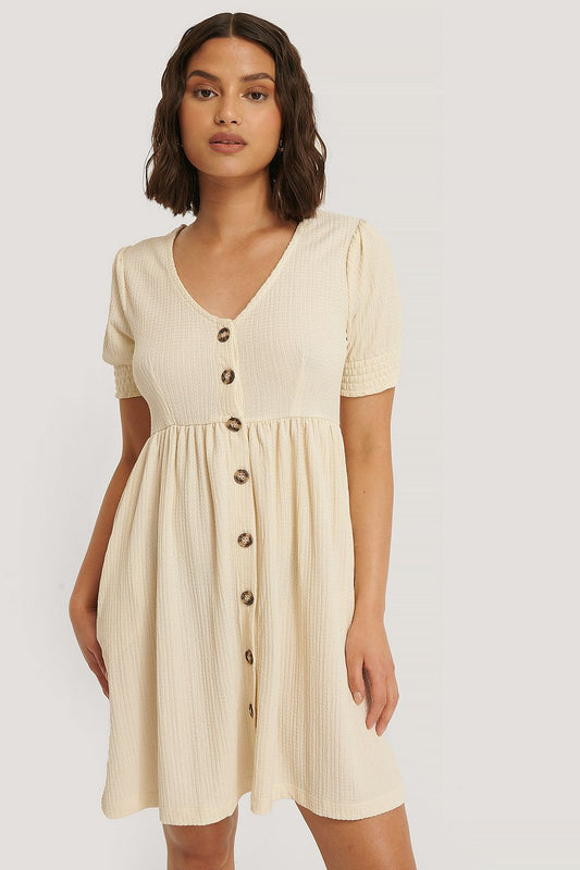 Button Up Jersey Dress Beige