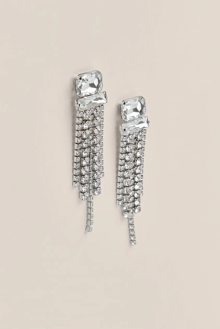 Chunky Strass Hanging Earrings Silver