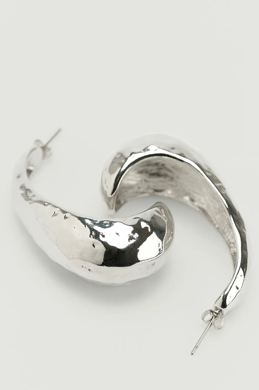 Chunky Structured Hoop Earrings Silver